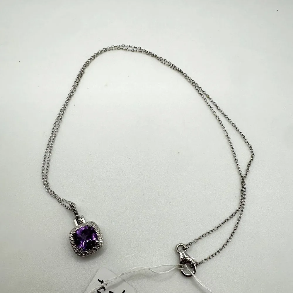 Stunning checkboard faceted cushion cut‎ amethyst necklace in sterling silver!